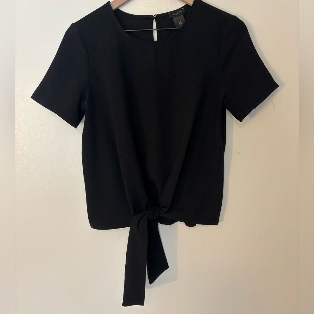 Ann Taylor Black Knot Tie Shirt Size XS